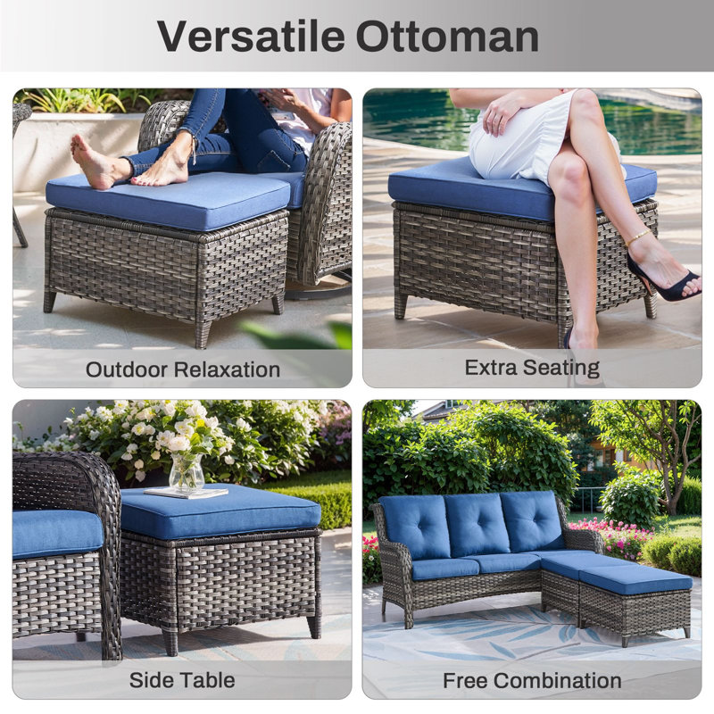 7 - Person Luxury Wicker Patio Furniture Set With Coffee Table & 6-Inch Extra-Thick Cushion Swivel Chairs, Side Table, Gray