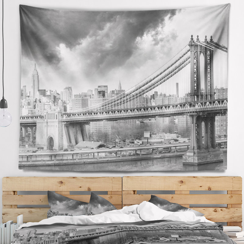 Tapisserie d’horizon de manhattan gris cityscape, H 32 po x l 39 po