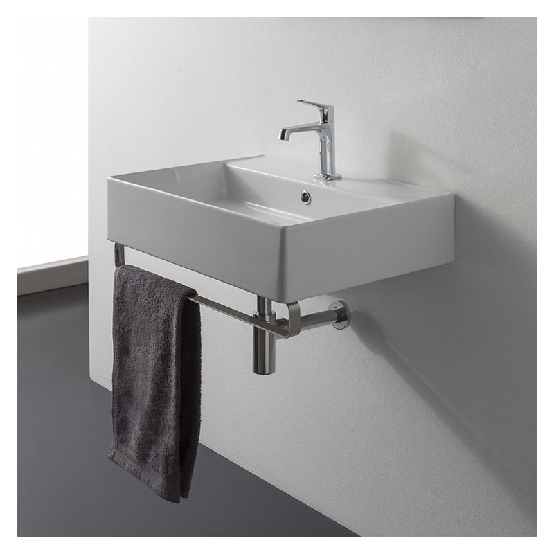 Lavabo de salle de bain rectangulaire en céramique avec trop-plein Teorema, Monotrou