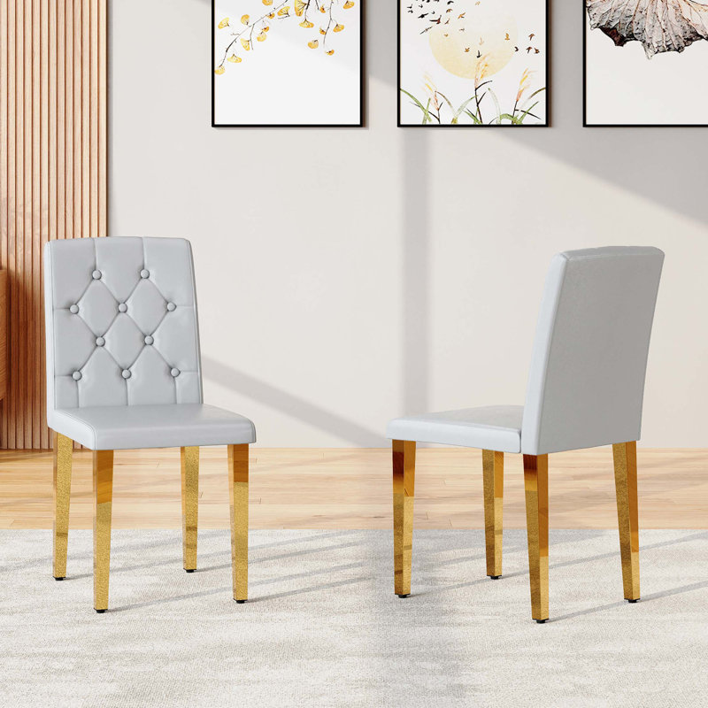 Ensemble de 2 pièces de chaises de salle à manger en polyuréthane, dossier à boucle ergonomique, hauteur de 35 pouces, pieds en métal