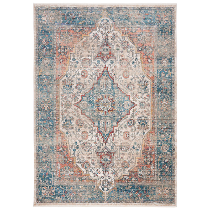 Rumsey Oriental Navy/Beige/Ivory Area Rug, Rectangle 2'2" x 4'