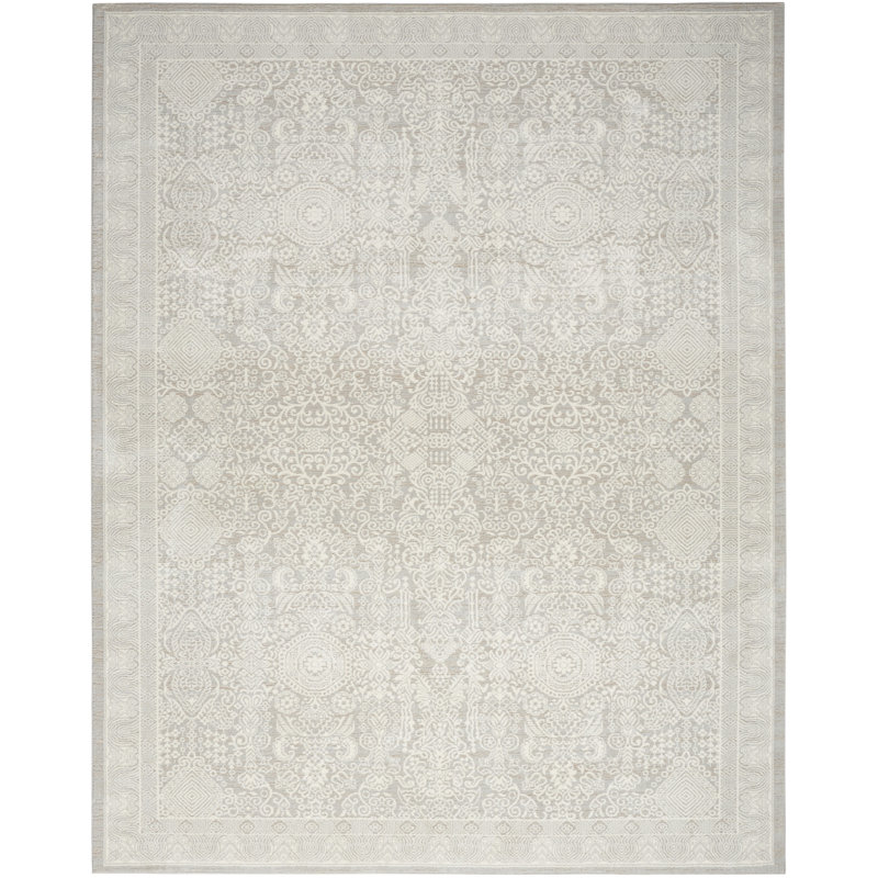 Bungalow Rose Eco Cycle Silver Ivory Vintage Indoor Rug, Rectangle 9' x 12'