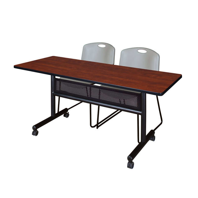 Table gigogne à rabat Nevjana, 2 chaises empilables Zeng, Cerisier, H 29 po x L 60 po x l 24 po, Beige