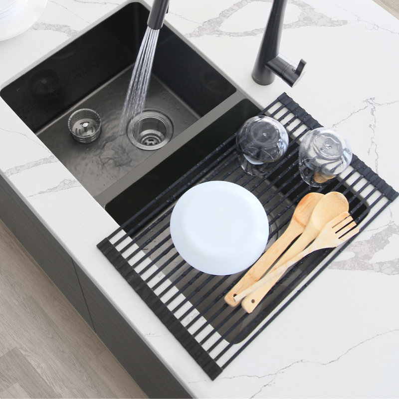 STYLISH 20 inch Over The Sink Roll-up Dish Drying Rack, Black