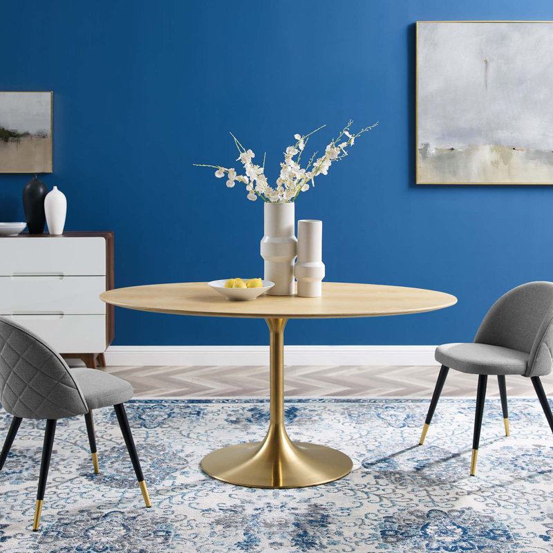 Lippa Dining Table by Modway, Cherry Walnut, Gold, 60" L x 35.5" W