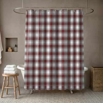 Red Grey Plaid Shower Curtain