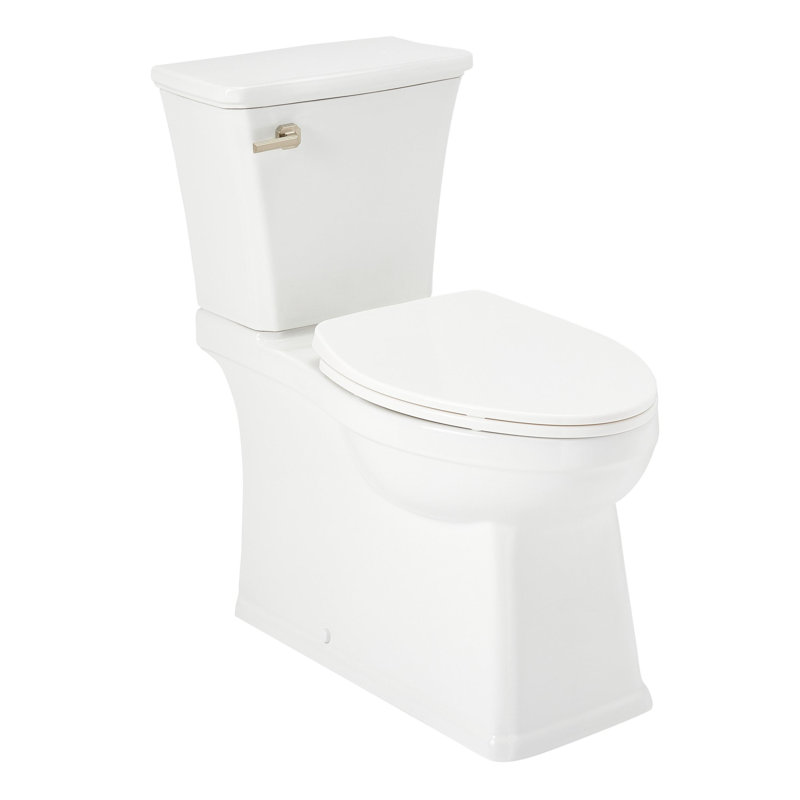 Benbrook 1.28 GPF Two Piece Skirted Elongated Toilet, White/Brushed Nickel