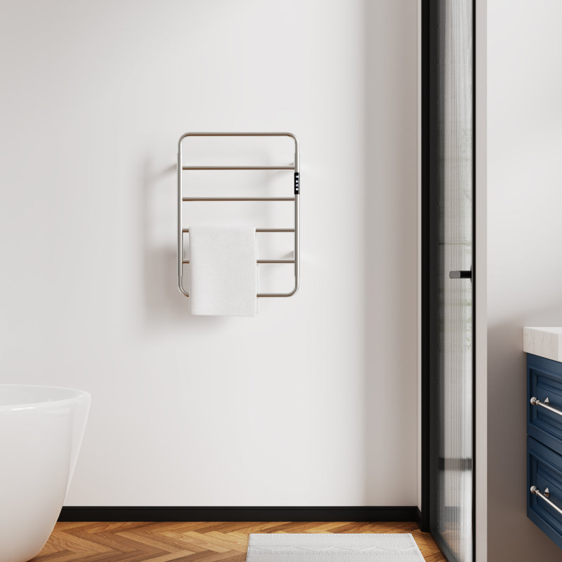 Wall Mount Electric Towel Warmer with Temperature Display, Plug in or Hardwired, Brushed Nickel