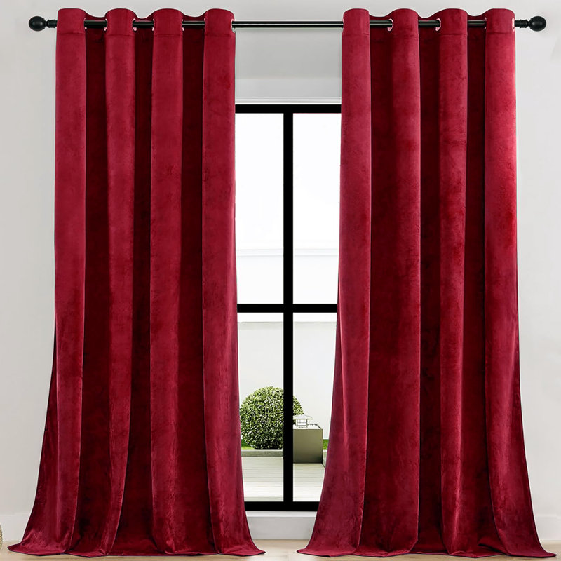 Velvet Room Darkening Grommet Window Curtain Panel, Red, 55" W x 84" L