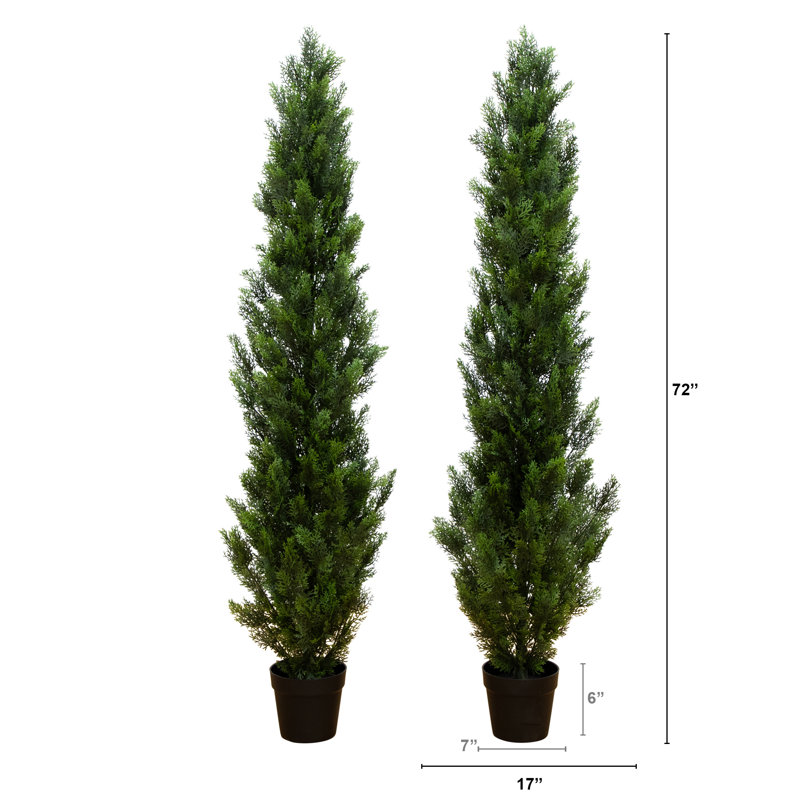 4ft. Artificial Topiary Cedar Tree UV Resistant (Indoor/Outdoor) - Set of 2, 72" H x 17" W x 17" D