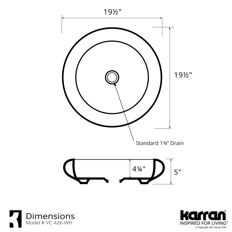 Karran Valera 20 In. Vitreous China Round Vessel Bathroom Sink