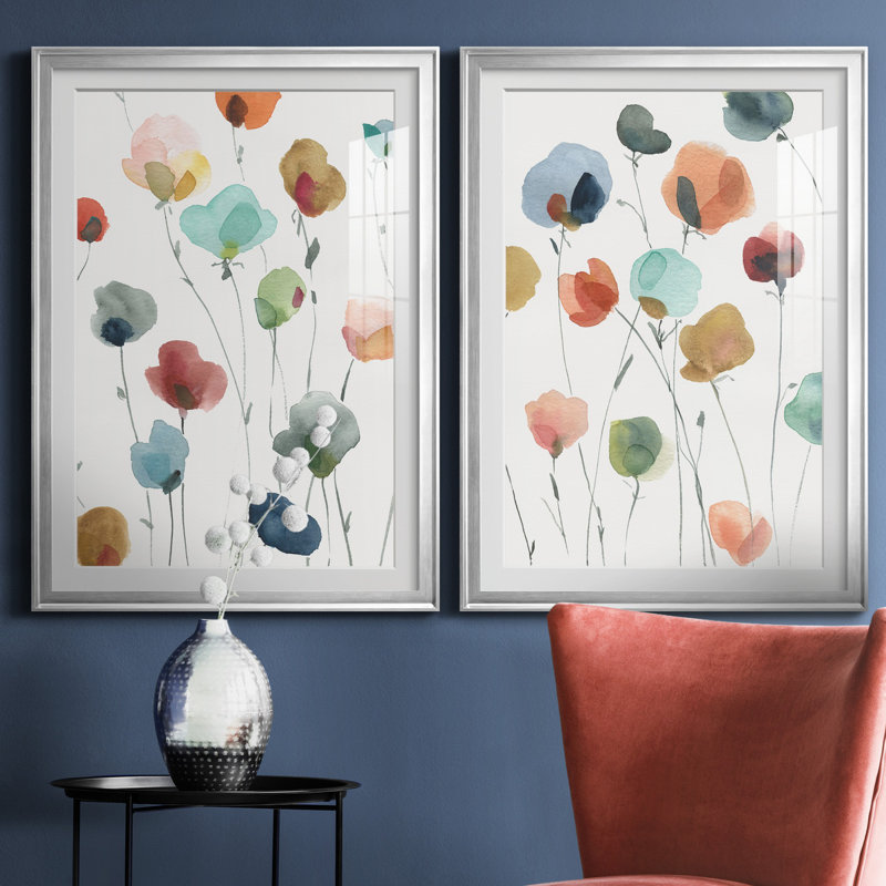 «Lollipop Garden I», ensemble de 2 impressions, Impression encadrée avec passe-partout, H 26,5 po x l 73 po, Argent argent