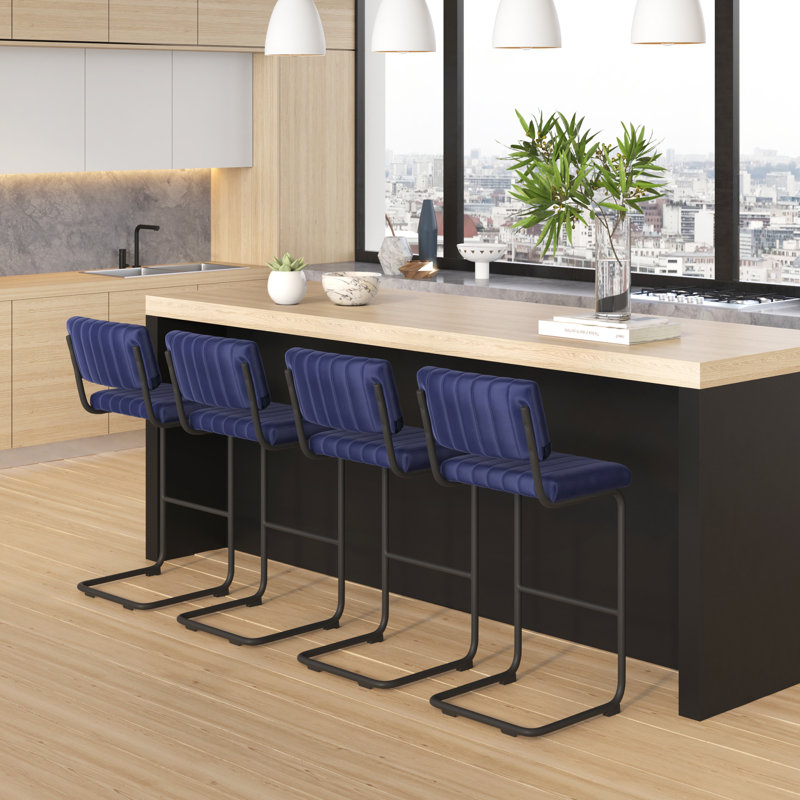 Estes Upholstered Stool with Metal Frame, Bar Stool (30" Seat Height), Sapphire Blue Velvet