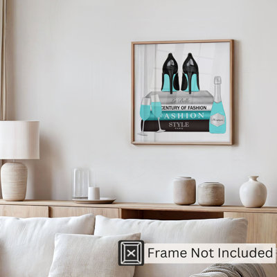 «Fashion and Glam Teal Heels and Turquoise Drinks», reproduction d'art non encadrée
