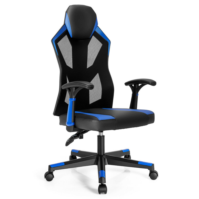 Fauteuil de jeu et de course pivotant en similicuir ergonomique Inbox Zero, Bleu