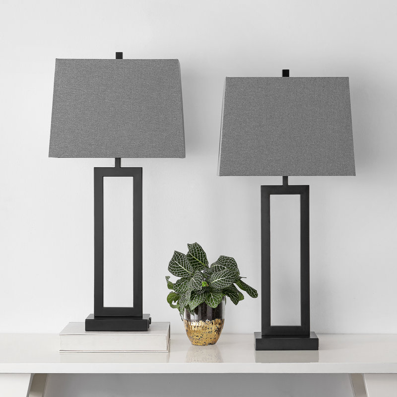 Jalob 28.5 in. Metal Table Lamp Set with USB,Type-C Ports and Built-in Outlet, Black