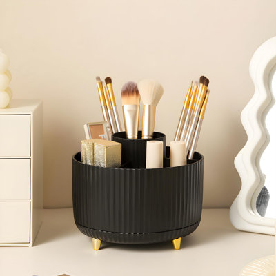 Organisateur de porte-pinceaux de maquillage, organisateur de brosses de maquillage rotatif à 360 °, coupelle de maquillage à 5 fentes, vernis à ongles, fournitures d'art, organisateur de salle de bain - noir