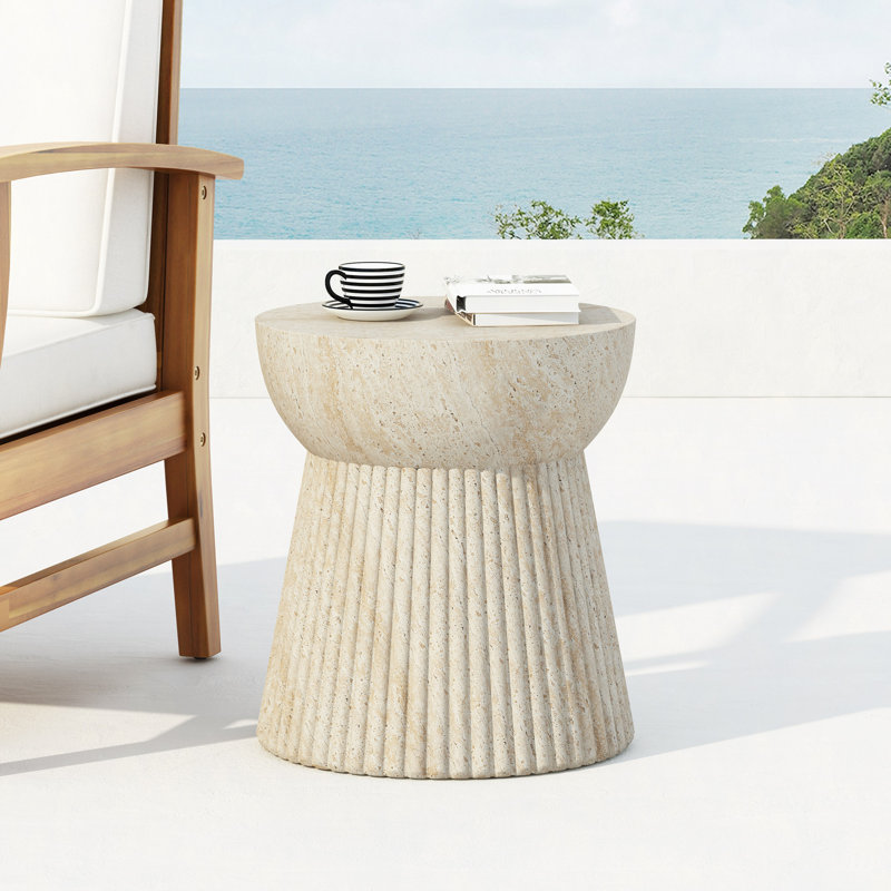Outdoor Travertine Concrete Side Table