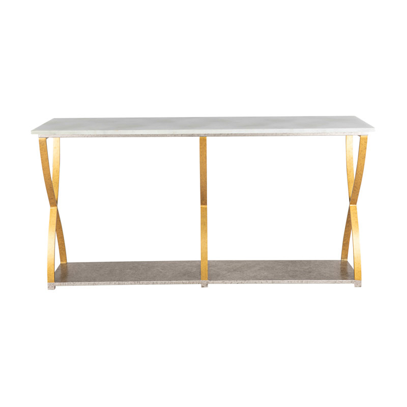 Mary Belle 72'' Console Table, Carrera Marble, Royal Silver/Royal Gold