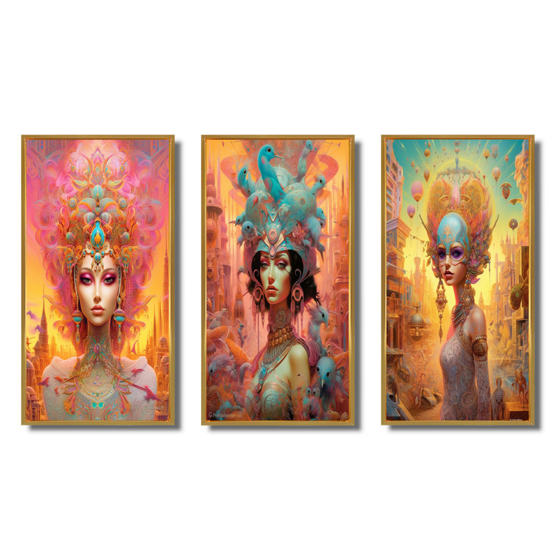 «Glorious Goddess in Dreamy Pastels», ensemble de 3 impressions, Cadre flottant doré, H 32 po x l 48 po