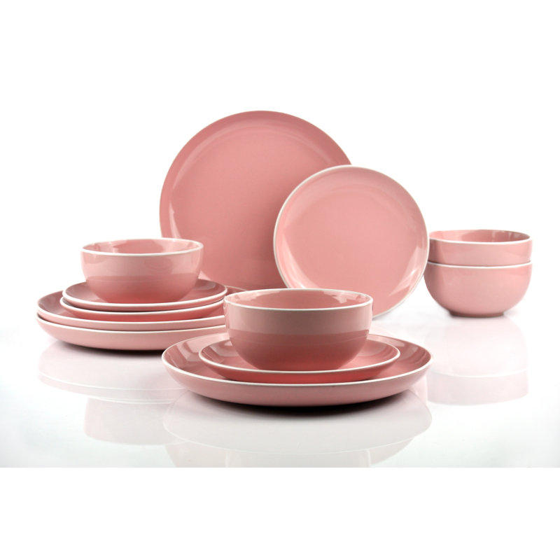 Waterside 12pc Stoneware Dinner Set, Pink