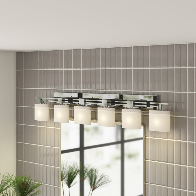 Éclairage pour salle de bain 6 lumières Casson, Nickel brossé, Opale