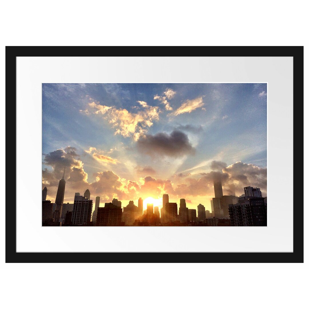 Gerahmtes Poster Chicago Skyline im Sonnenaufgang