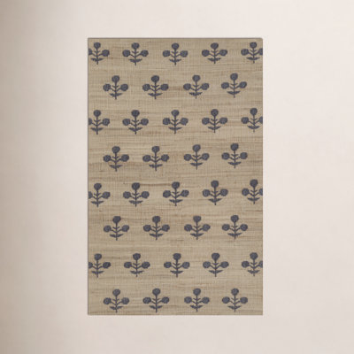 Orchard Blue Hand-Woven Block Print Jute Rug