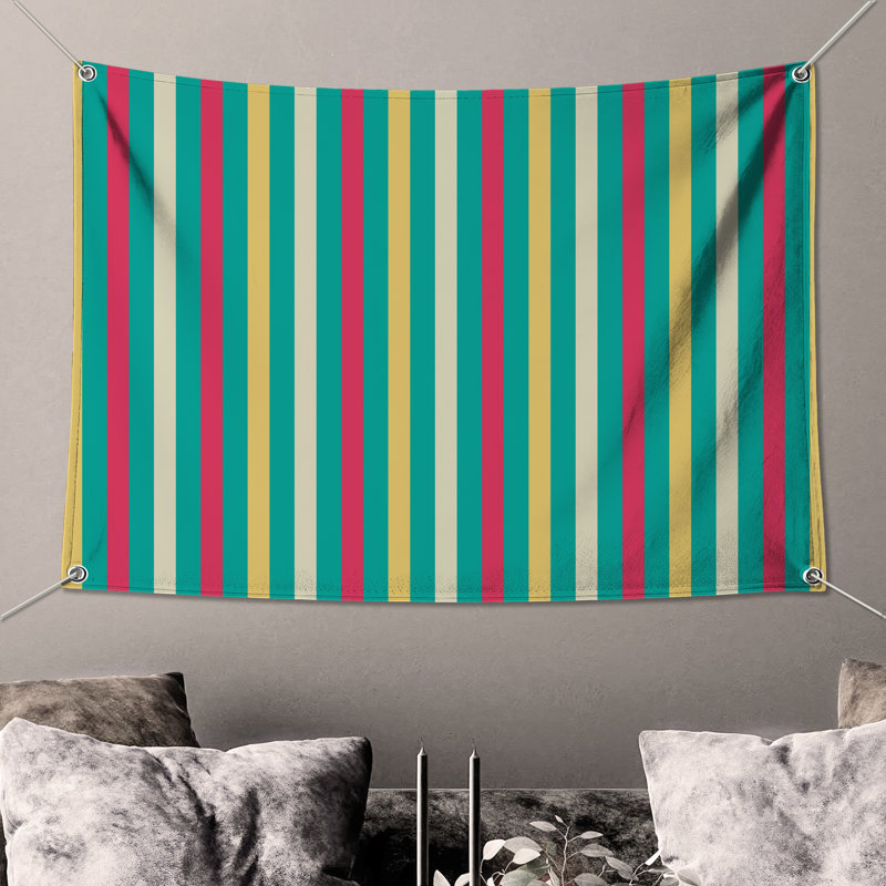 Tapisserie murale verticale à rayures colorées - Décoration murale rayures, H 68 po x l 80 po avec 4 œillets