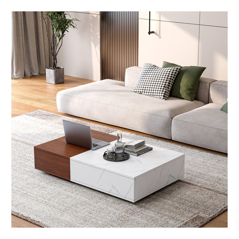 Table basse en noyer de style moderne avec deux espaces de rangement