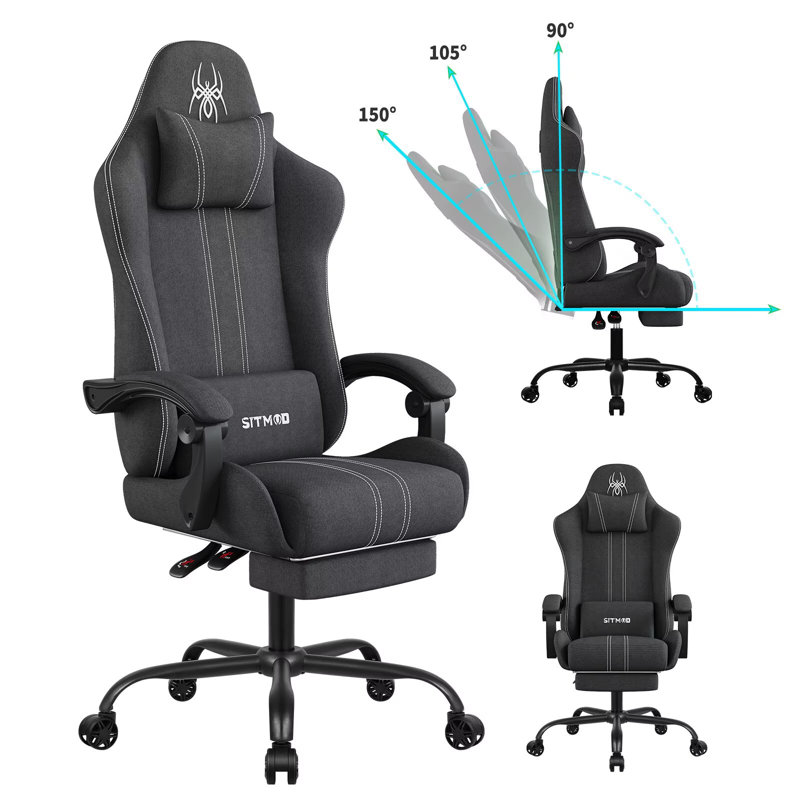 Gaming Chair Breathable Fabric Computer Chair Comfortable Office Chair Game Chair with Headrest and Lumbar Support,Ergonomic Video Game Chairs for Adults,360°-Swivel Seat