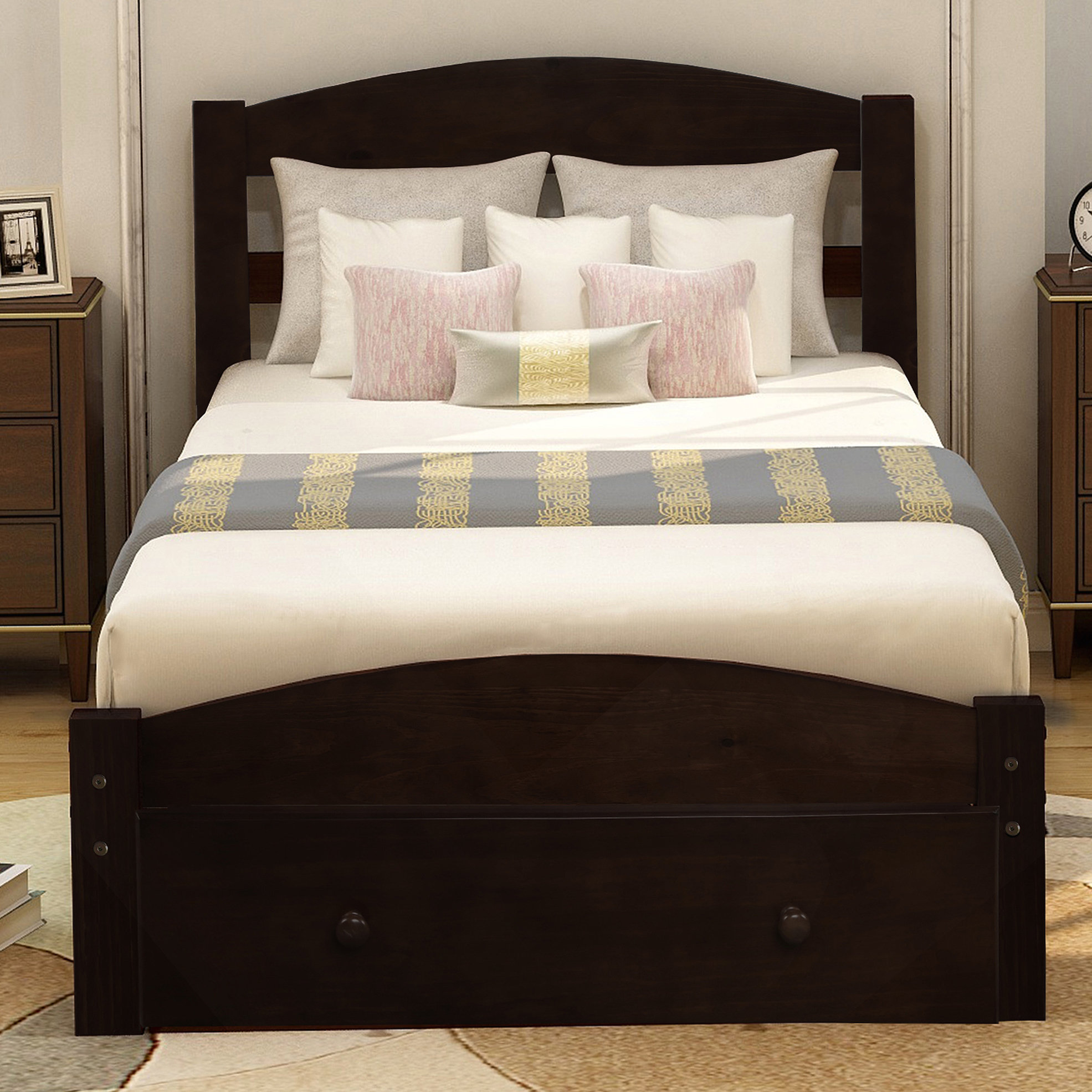 17 Stories Platform Bed Frame with Storage Drawer and Wood Slat Support ...