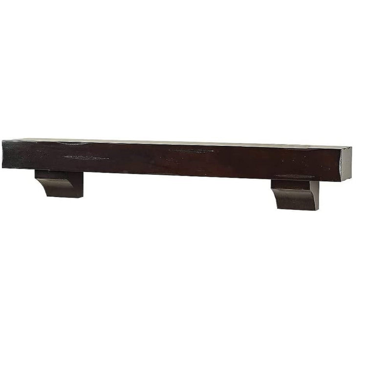 Tablette de manteau de cheminée en bois patiné avec corbeaux Kynsley, Grain de café rustique patiné, 60 po