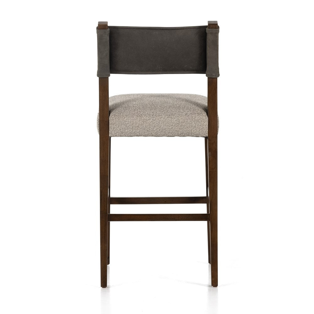Lorretta Leather Stool, Bar Stool (29.92" Seat Height), Tulsa Ink/Nubuck Charcoal Rayon/Viscose/Leather, Antique Sable