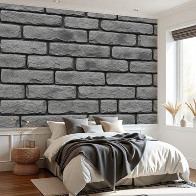 Peel and Stick Wallpaper Gray Vintage Brick Wall Rough Surface Wall Murals 69"H x 96"W Removable PVC Wall Paper Self-Adhesive Wall Decor for Bedroom Living Room Home Office
