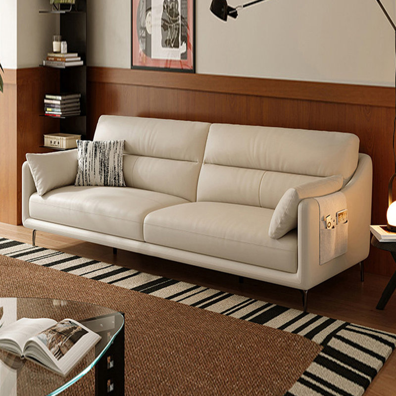 Causeuse-coussin standard en cuir véritable blanc, H 36,61 po x l 75,2 po x P 38,58 po, Blanc