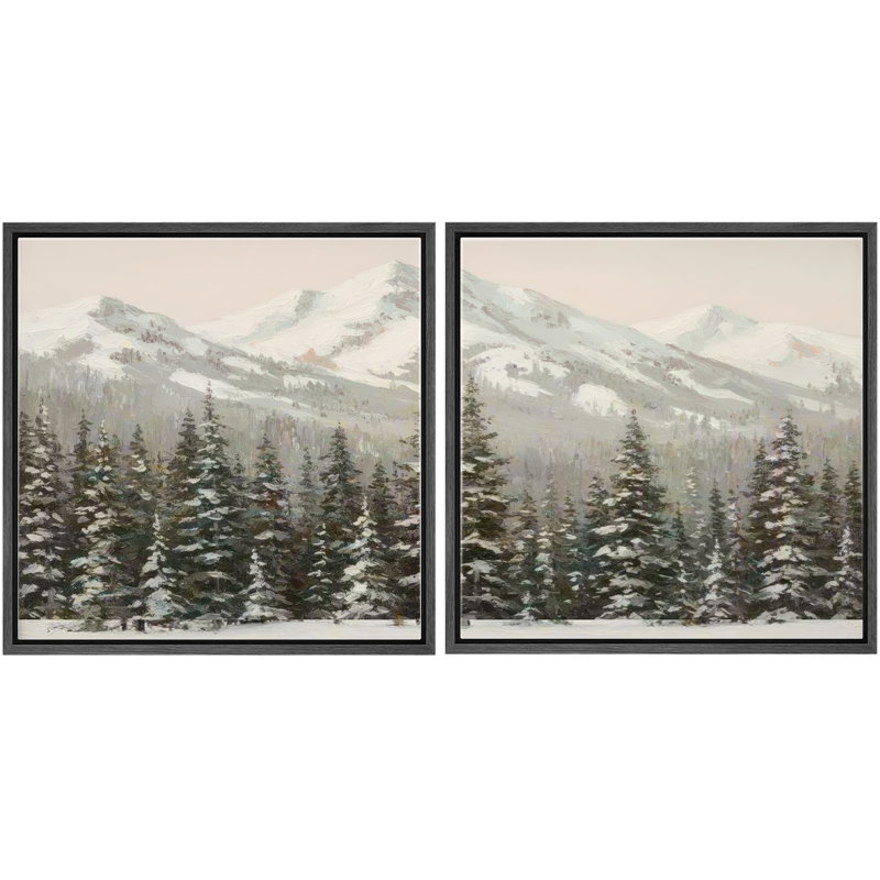 «Snowy Mountain Pine Forest Winter Landscape», art mural encadré dans la chambre principale, 2 pièces, H 16 po x l 16 po