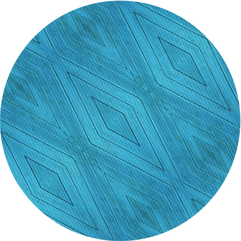 Tapis bleu sarcelle à motif géométrique, Rond 8 pi