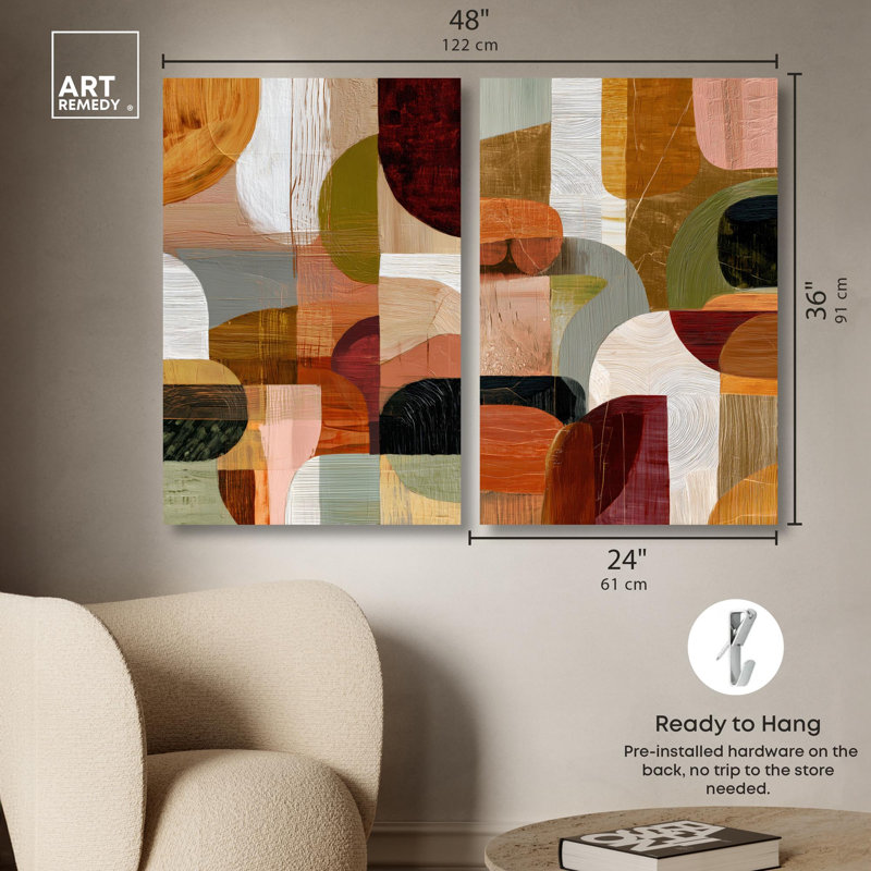 Contemporary Compositions Set Canvas Print Boho Gold Wall Decor Set by Art Remedy, Black Frame, 10 x 15, 36" H x 24" W