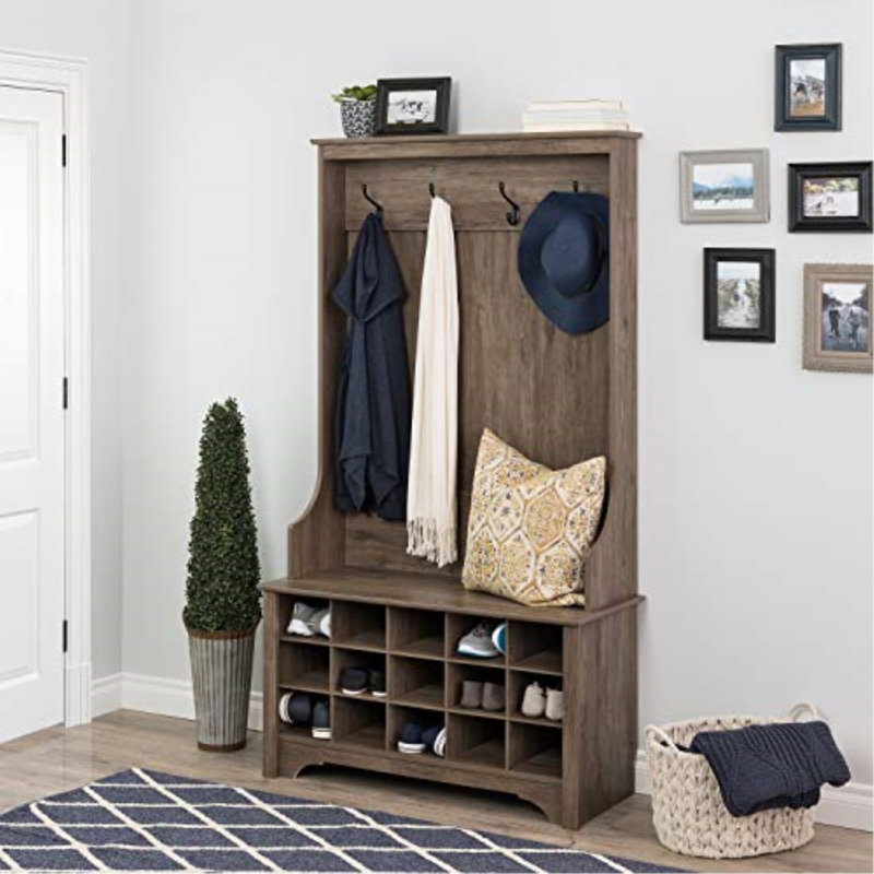 Flatiron Hall Tree 38'' Wide with Bench and Shoe Storage, Drifted Gray