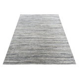 Ivory Hand-Knotted Wool Subtle Linear Texture Geometric Modern Contemporary Carpet Rug