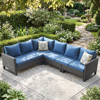Chaquille 105'' Wide L-Shaped Wicker Patio Sectional with Cushions