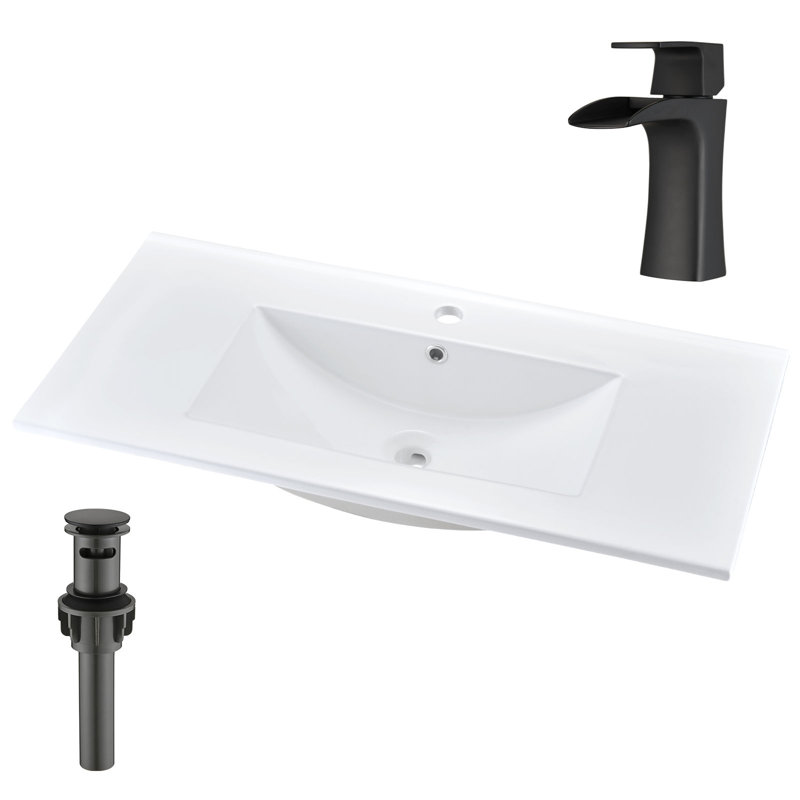 36”Bathroom Ceramic Integrated Basin With Single Hole Tap And Pop-Up Drain