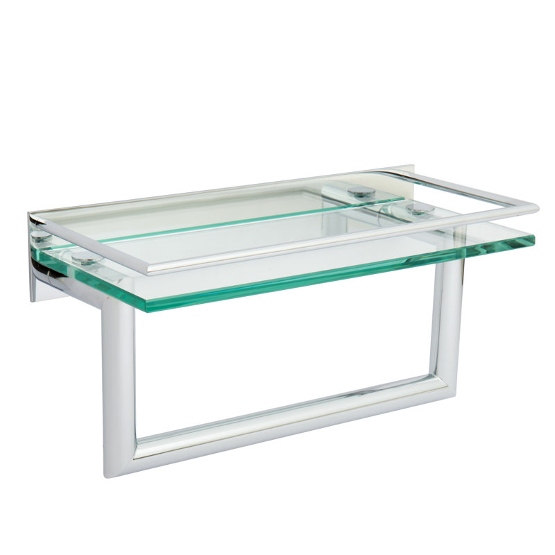 12" Chrome Glass Bathroom Shelf with Towel Bar
