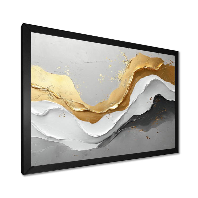 «Oplis Abstract Waves Of Introspection» en or et blanc, Cadre simple, Noir, H 12 po x l 20 po