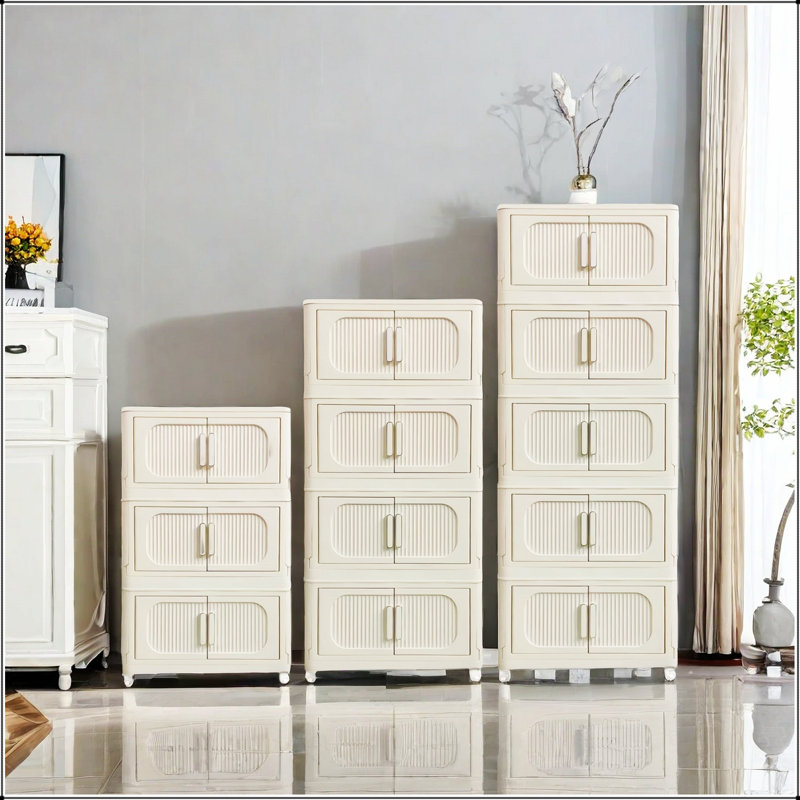 19.69" Side Wide Folding Storage Cabinet ,5 Tiers,19.69"×11.81"×50.00",Collapsible Storage Bins with Magnetic Door, Plastic Storage Cabinet with Wheels, Closet organizers and Storage Containers