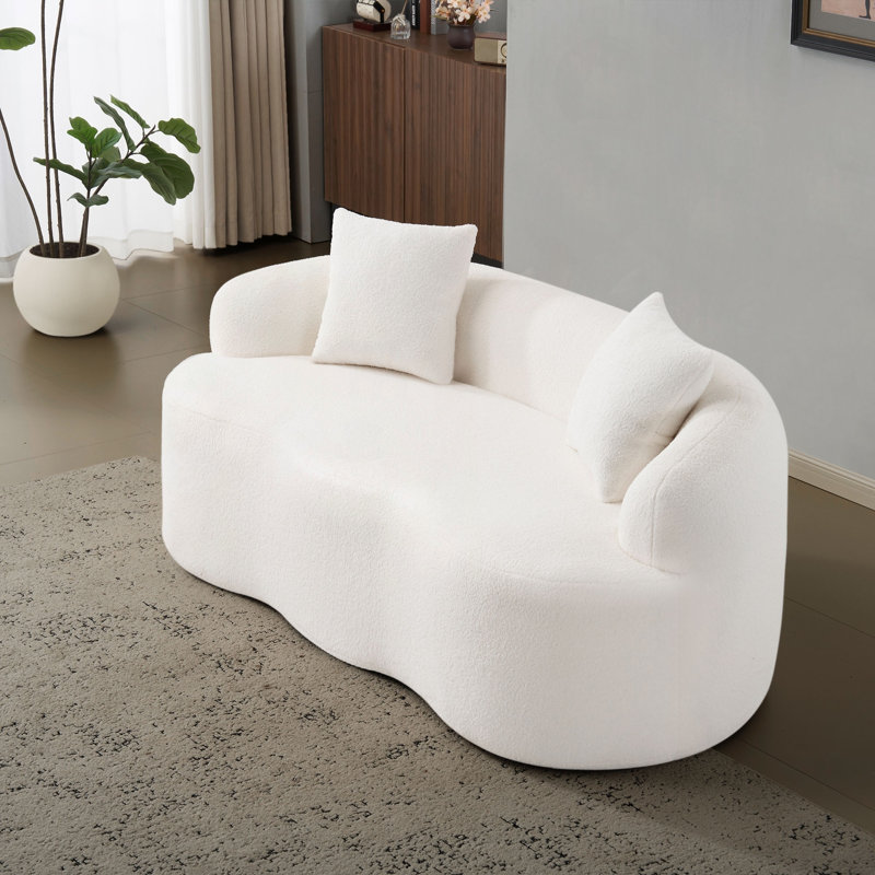 Canapé courbé blanc avec accoudoir rond, canapé à compression avec 2 coussins, crème pour petits espaces, sans assemblage