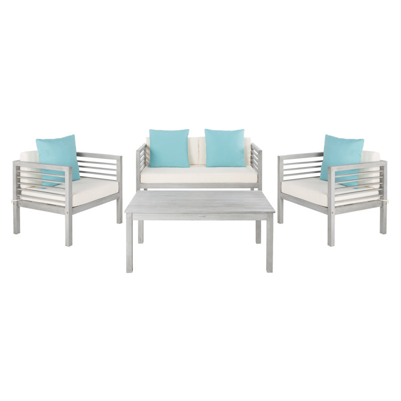Arlethe 4 Piece Sofa Seating Group with Cushions, Gray Frame/White Cushion