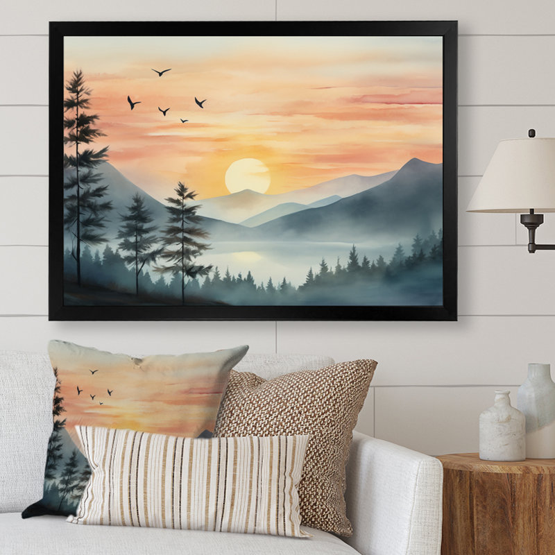 Afrique, Serengeti, coucher de soleil III, H 16 po x l 32 po x P 1 po, Cadre simple noir