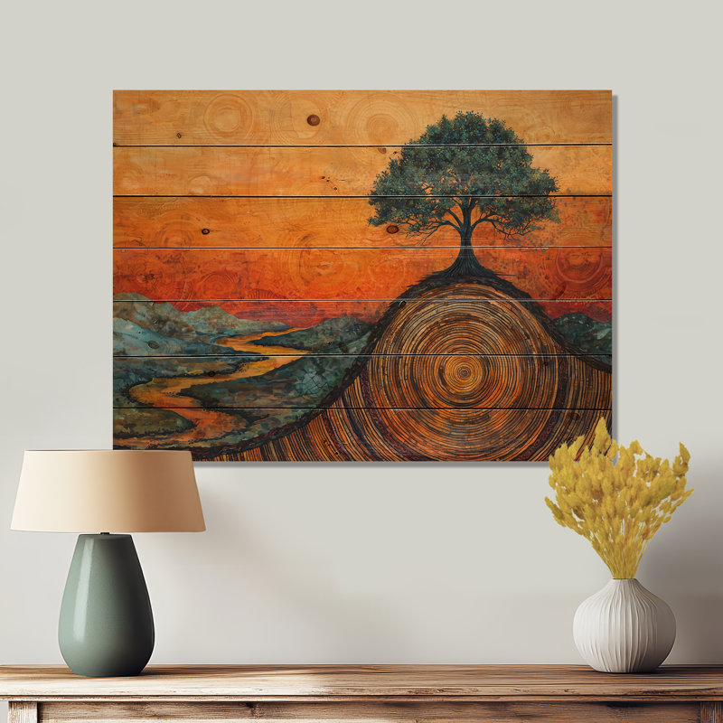 Baobab africain avec des racines de sérénité I - Art mural en bois d'arbre - sur bois de pin naturel